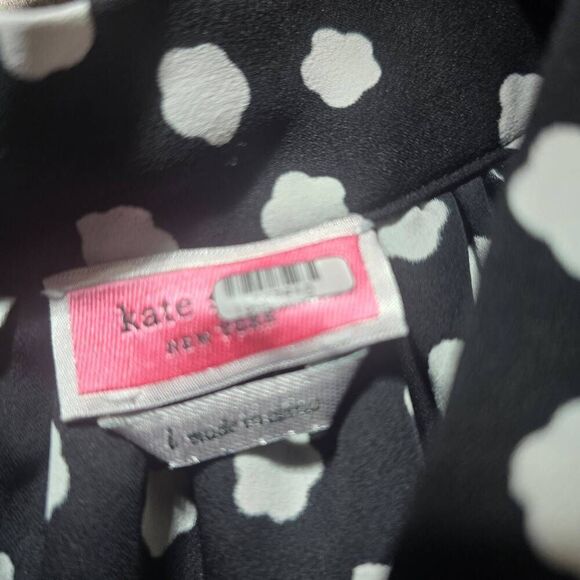 Kate Spade Cloud Dot Blouse Large White Tie Front Polka Dot V Neck Playful Chic - Picture 4 of 5